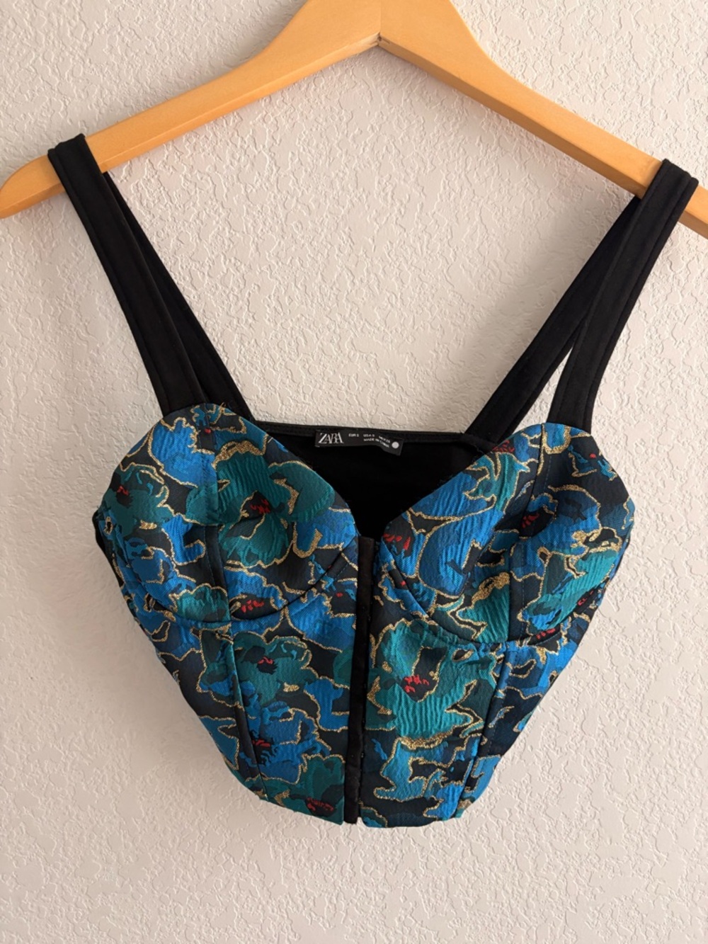 Zara Black And Green Floral Corset. Size small - Picture 2 of 5